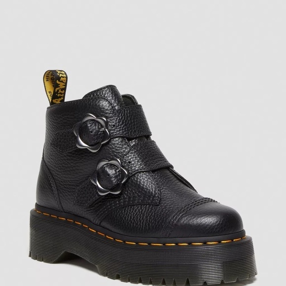 Dr. Martens Shoes - New Dr. Martens Women's Devon Flower Buckle Leather Platform Boots